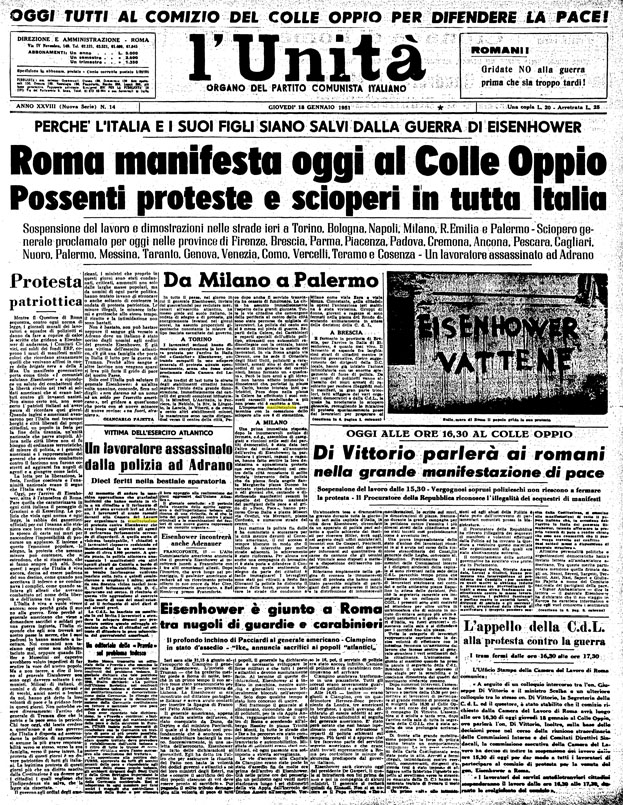 18 gennaio 1951 La polizia spara e uccide a Comacchio (Ferrara) e Piana degli Albanesi (PA)